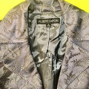 Albert Nipon Embroidered Satin Blazer in Charcoal Gray